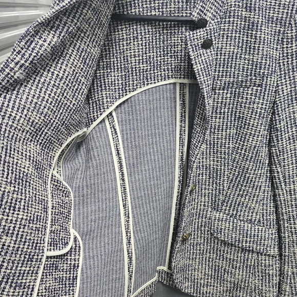 rag & bone Navy Cream Tweed Blazer Jacket | Textured Cotton Blend | Size 6 - Picture 5 of 11